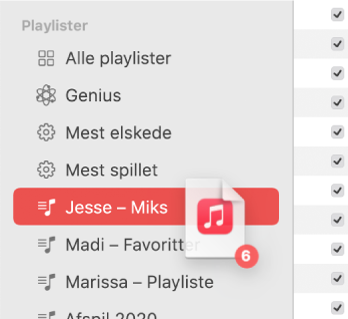 Et album trækkes til en playliste. Playlisten fremhæves.