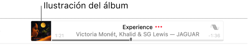 La ilustración del álbum a la izquierda de la tira con una canción en reproducción.