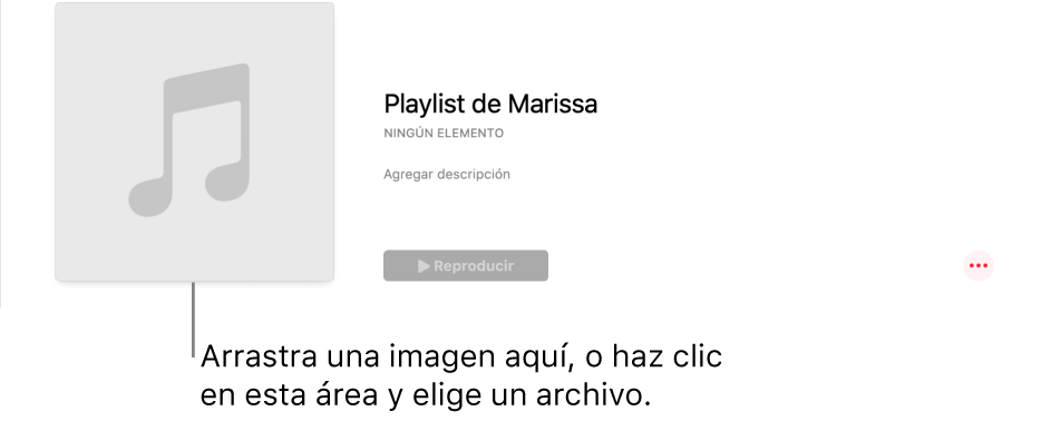 Una playlist con ilustración personalizada que se puede modificar en cualquier momento. Arrastra una imagen al área de ilustración para personalizarla.