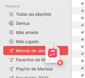 Un álbum que se arrastra a una playlist. La playlist se resalta.