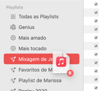 Um álbum sendo arrastado para uma playlist. A playlist está destacada.