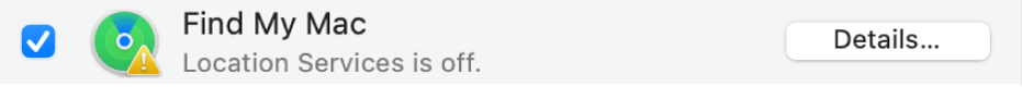 Details button to the right of Find My Mac