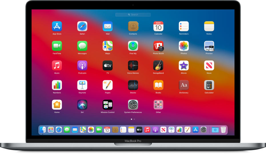 Launchpad showing app icons in a grid pattern across the Mac screen.