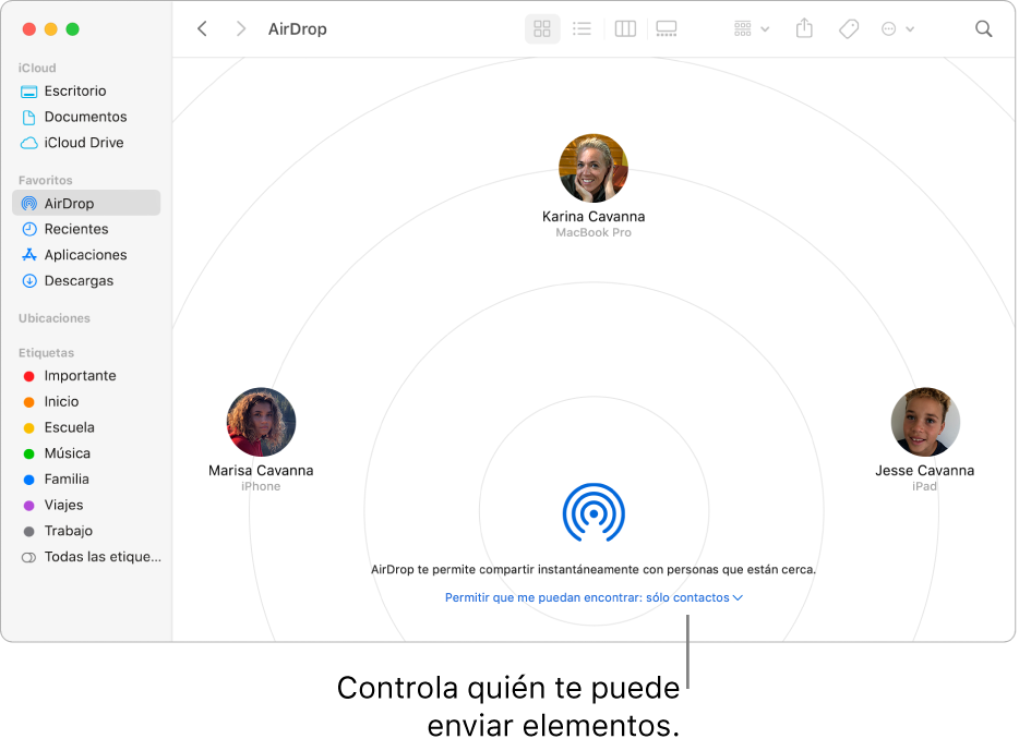 La ventana de AirDrop.