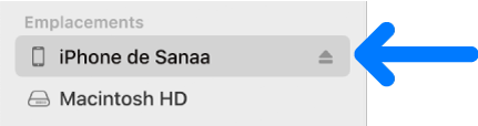 Un appareil sélectionné dans la barre latérale du Finder.