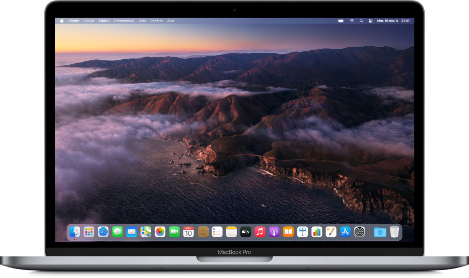 Le bureau affichant une image de bureau dynamique sous macOS Big Sur.