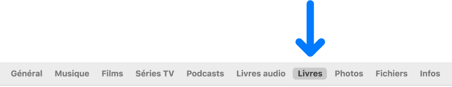 La barre des boutons affichant l’option Livres sélectionnée.