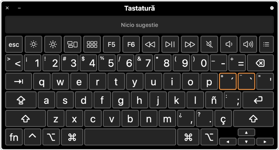 Aplicația Observator tastatură cu aranjamentul pentru spaniolă.