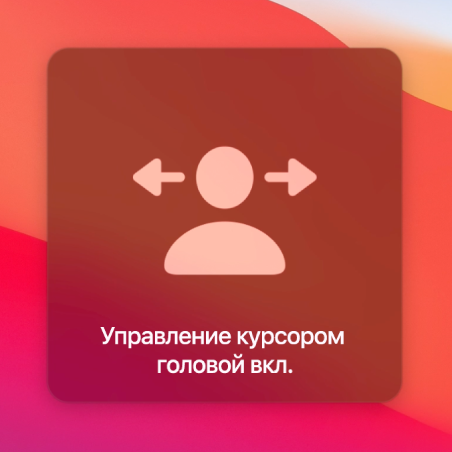 Предупреждение, отображаемое на короткое время, чтобы показать, что управление курсором головой включено.