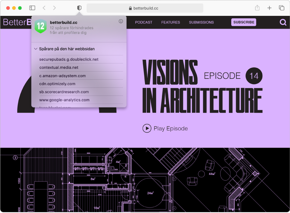 Ett Safari-fönster som visar integritetsrapporten.
