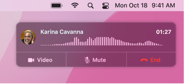 Parte de una pantalla de Mac que muestra la ventana de notificación de llamadas.