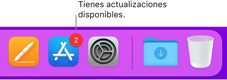 Sección del Dock donde se muestra el icono de App Store con un indicador que señala que hay actualizaciones disponibles.