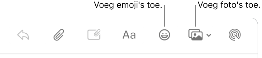 Een venster voor een nieuw bericht met daarin de knoppen voor emoji en foto's.