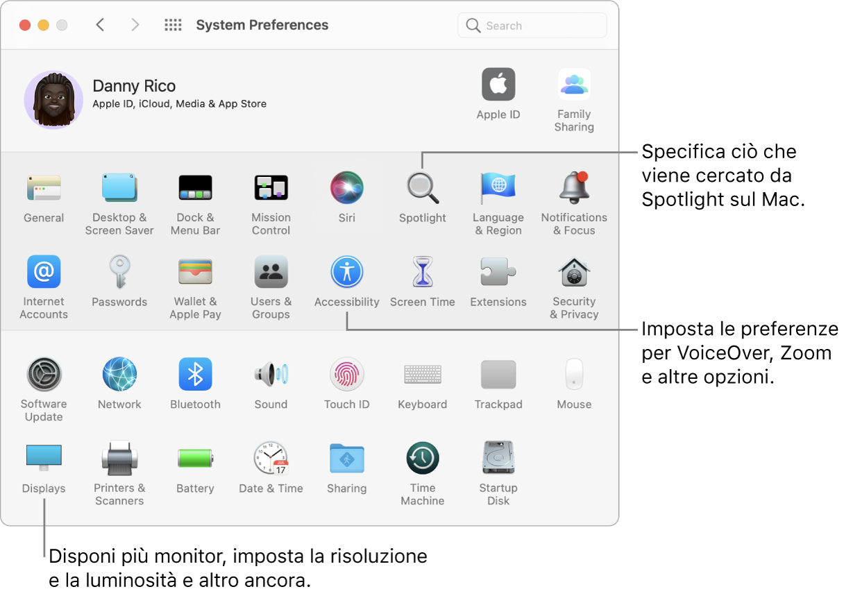 La finestra di Preferenze di Sistema.