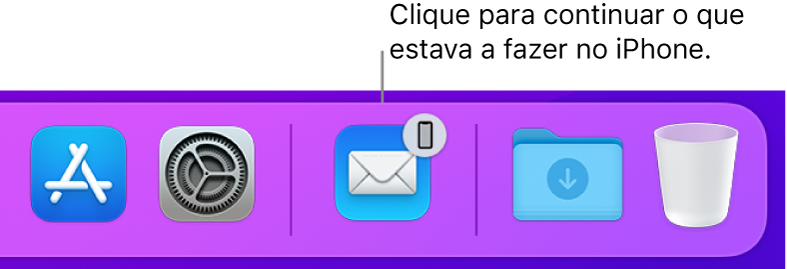 O ícone de Handoff visível na Dock.