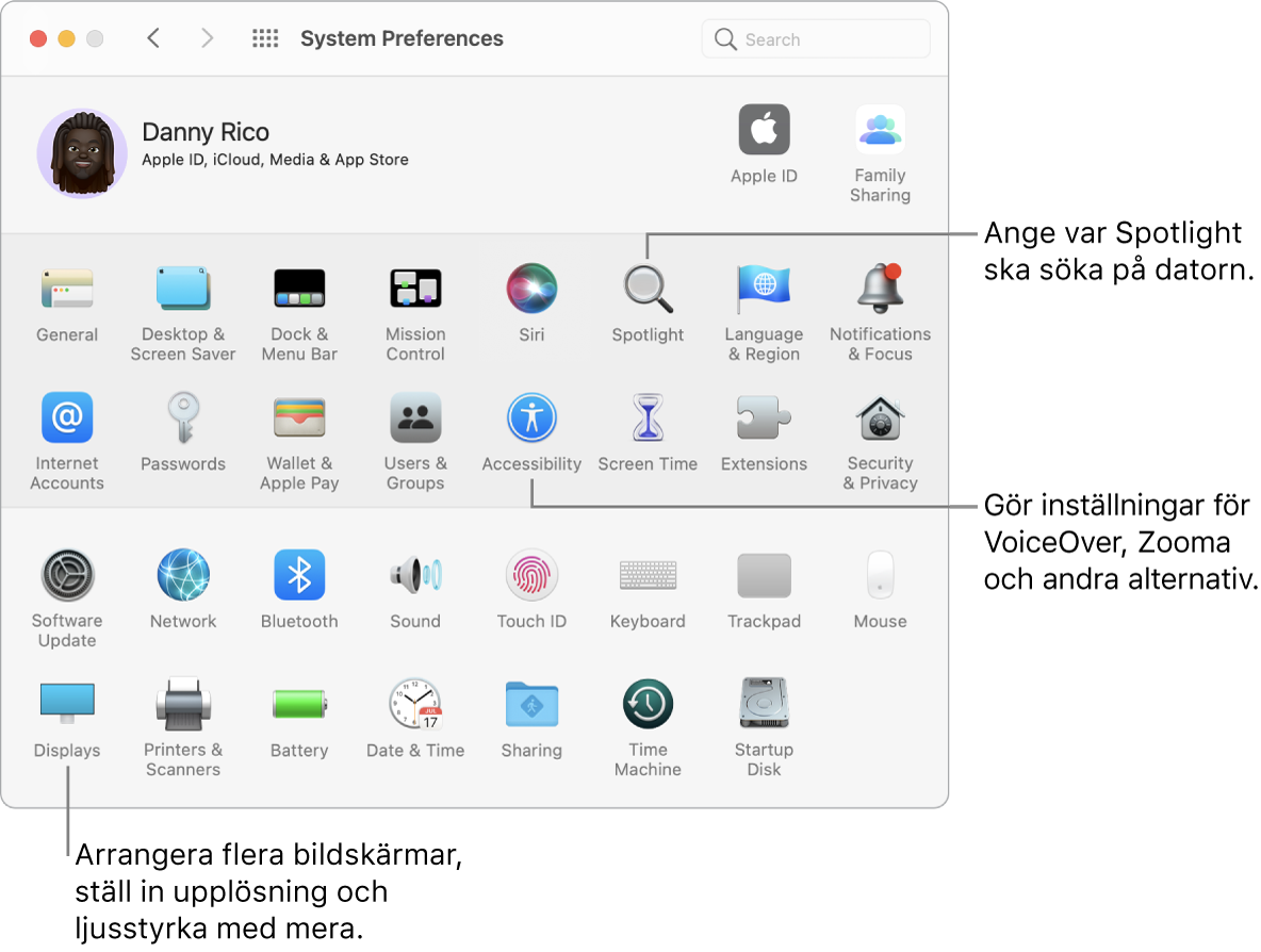 Fönstret för Systeminställningar.