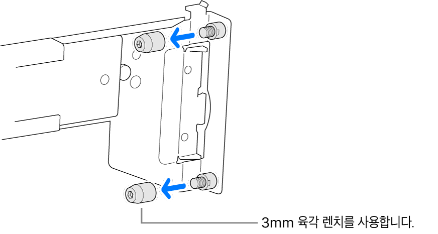 둥근 구멍 랙에 맞는 레일 어셈블리.