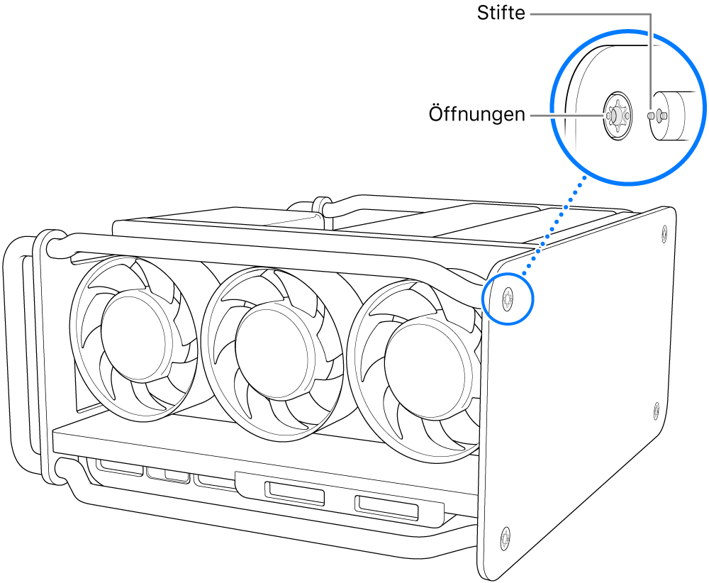 Die Stifte werden mit den Öffnungen ausgerichtet.