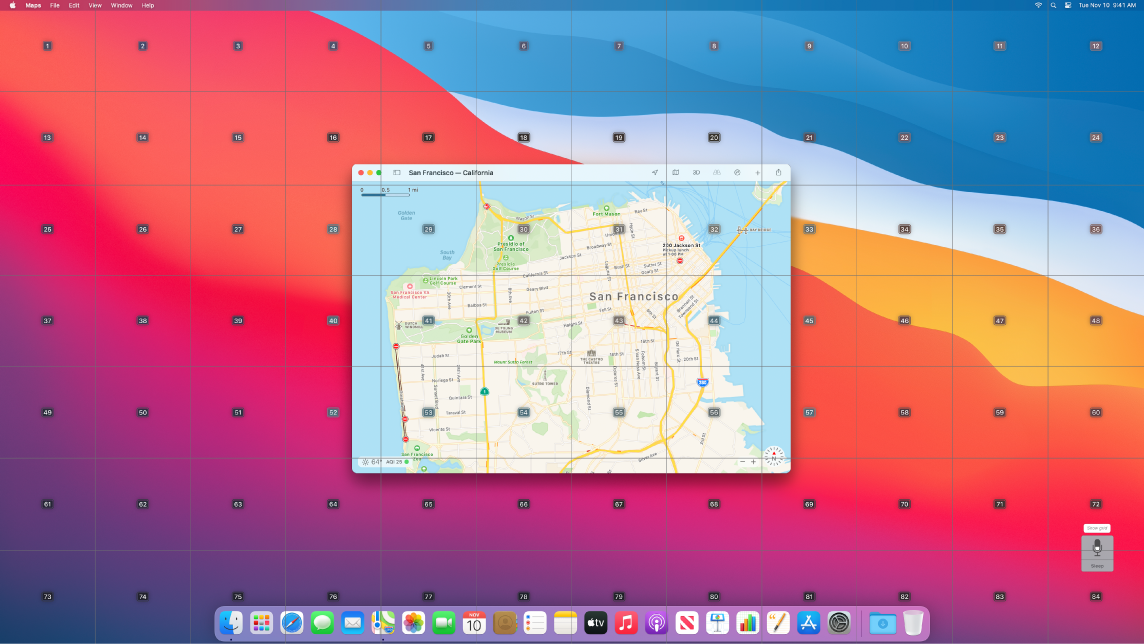 Тор қабаты бар жұмыс үстеліндегі ашылған Maps қолданбасы.