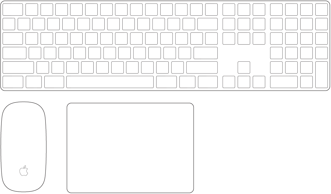 Mac Pro와 함께 제공되는 Magic Mouse와 숫자 키패드가 있는 Magic Keyboard.