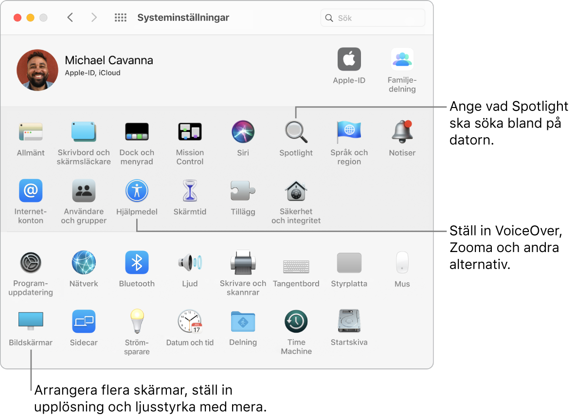 Fönstret för Systeminställningar.