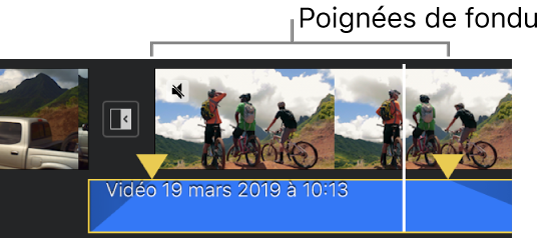 Poignées de fondu d’un clip audio dans la timeline du projet.