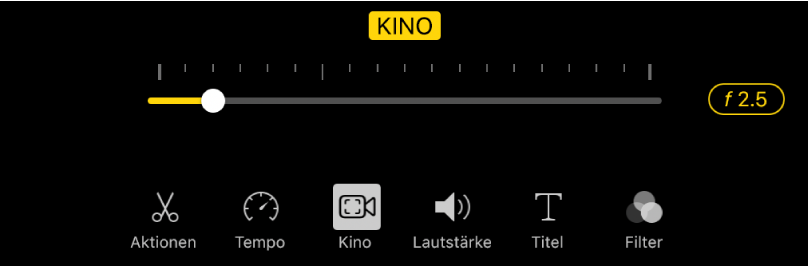 Der Schieberegler „Schärfentiefe“, der verfügbar ist, wenn du auf die Taste „Kino“ tippst.