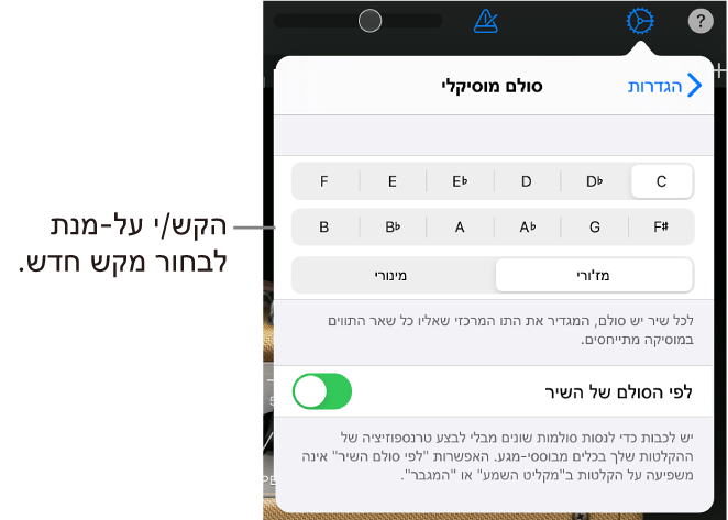 הגדרות השיר, לרבות כלי שליטה בסולם