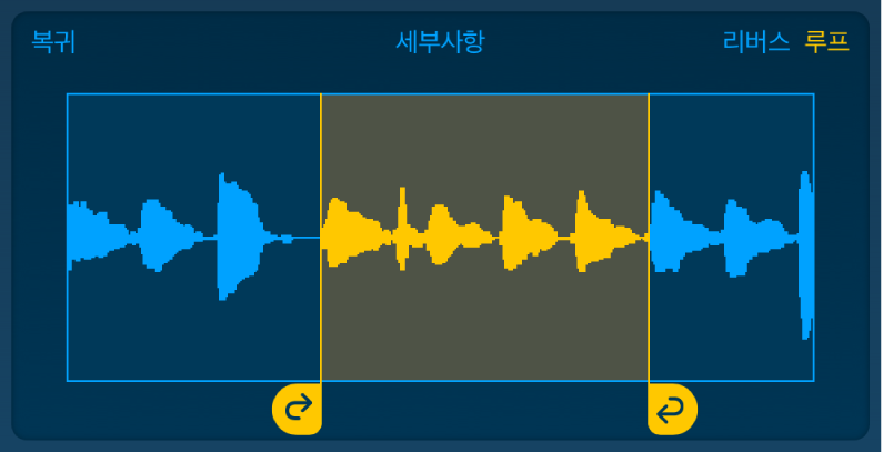 왼쪽 및 오른쪽 루프 핸들 사이의 오디오가 반복됨.