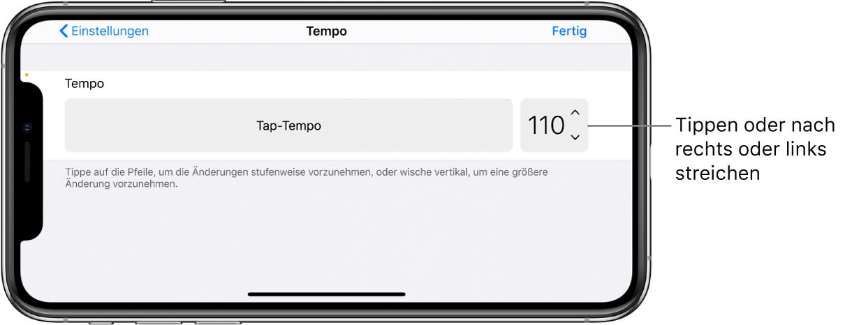 Tempo-Steuerung in den Songeinstellungen