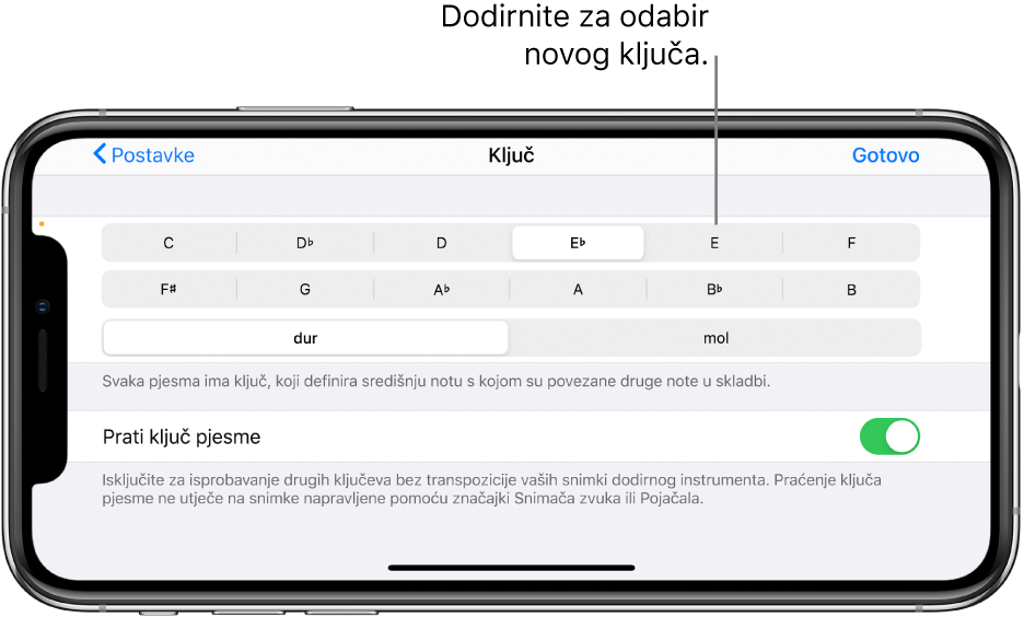 Kontrole tonaliteta u postavkama pjesme