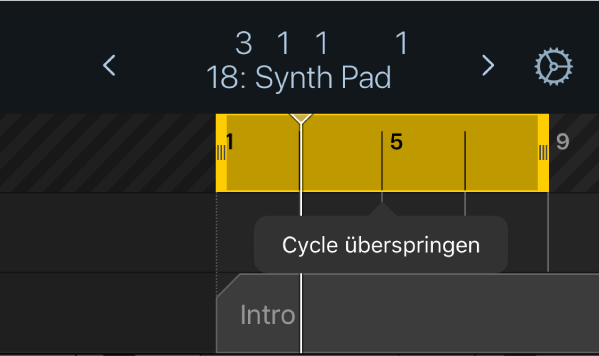 Abbildung. Menüoption „Cycle überspringen“ über dem gelben Cycle-Bereich.