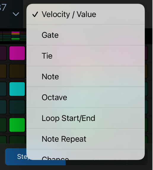 Edit Mode selector with menu open, showing edit modes.