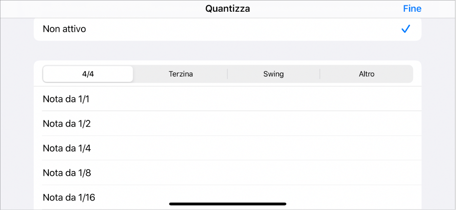 Menu Quantizzazione cella.