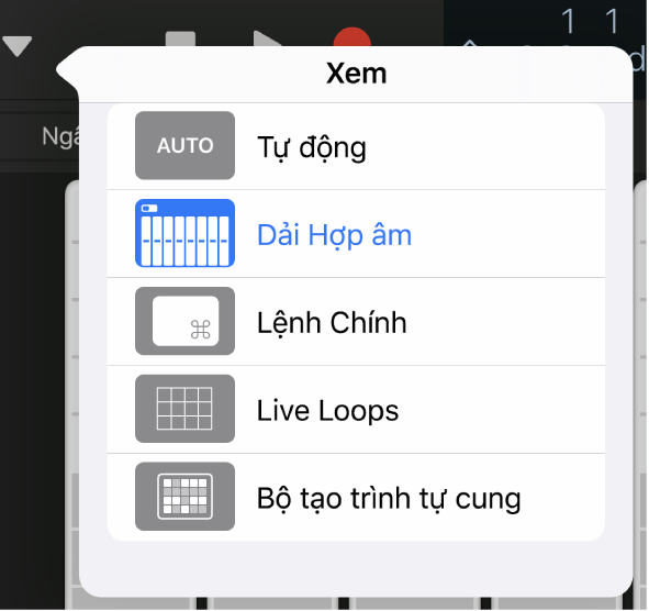 Hình. Menu bật lên Xem.