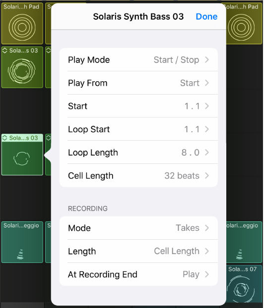 Cell Settings menu.