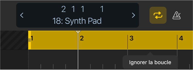 Figure. Option de menu Ignorer la boucle au-dessus de la zone de lecture en boucle jaune.