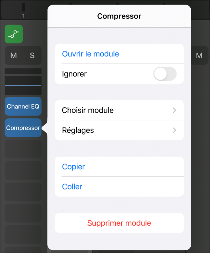 Figure. Affichage du menu local Compressor.