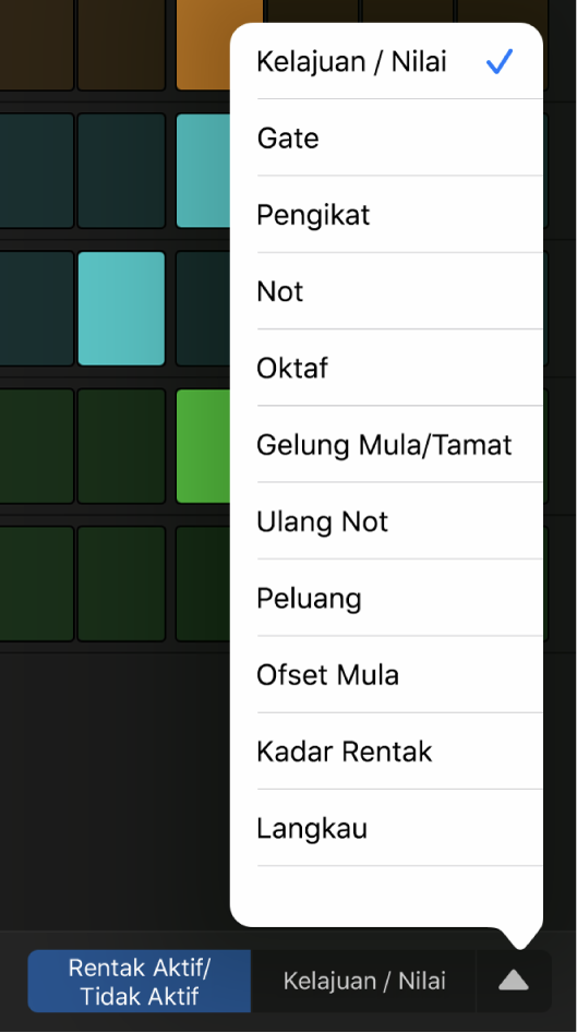 Pemilih mod edit dengan menu dibuka, menunjukkan mod edit.