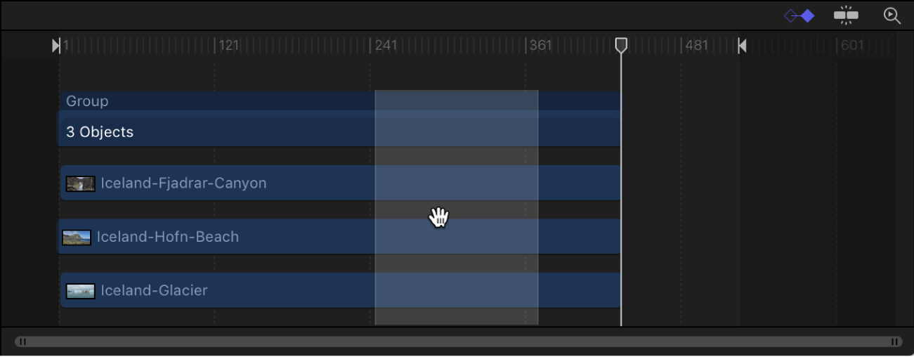 Region being moved with the move pointer in the Timeline