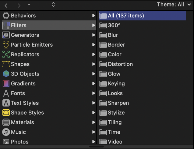 Filter categories in the Library