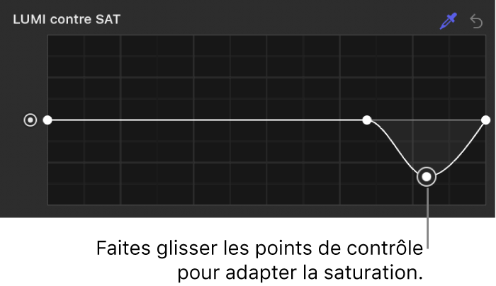 Inspecteur de filtres affichant des points de contrôle ajustés sur la courbe Luminance contre saturation