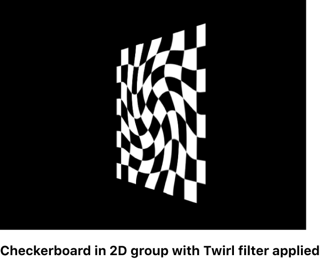 2Dグループのチェッカーボードに「渦巻き」フィルタが適用されたキャンバス