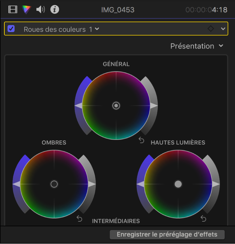 Roues des couleurs dans l’inspecteur de couleur