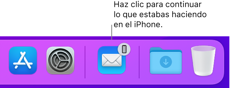 El icono de Handoff visible en el Dock.