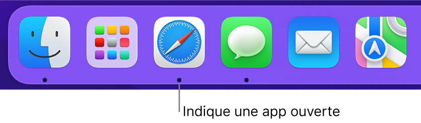 Une partie du Dock montrant des points noirs sous les apps ouvertes.