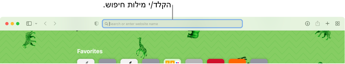 חלון חתוך של Safari עם הסבר של שדה החיפוש בראש החלון.