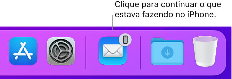 O ícone do Handoff visível no Dock.