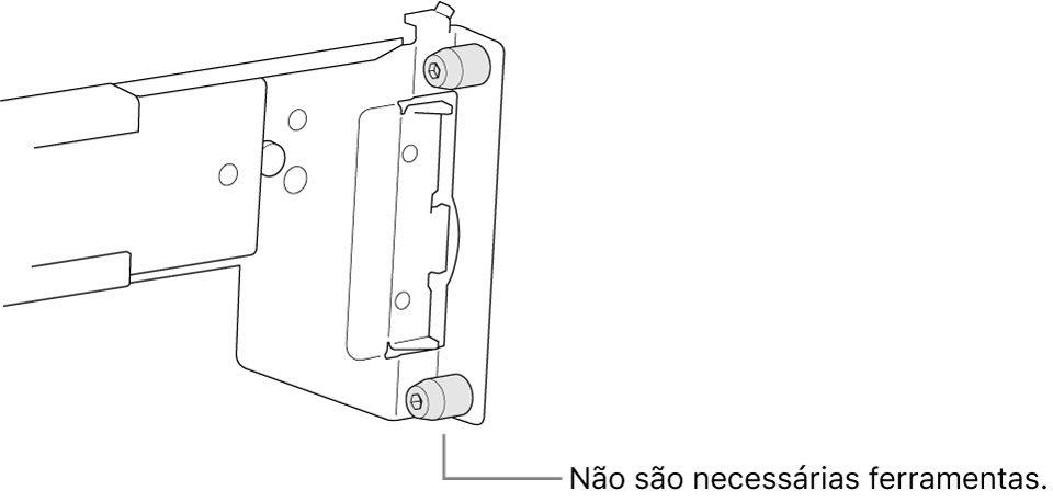 Uma calha de montagem que encaixa num suporte com orifícios quadrados.