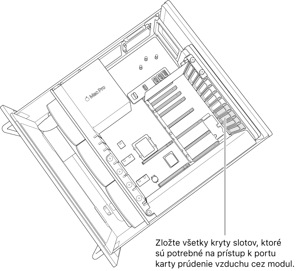 Zložte tie kryty slotov, ktoré sú potrebné na prístup k portu karty a na prúdenie vzduchu cez modul.